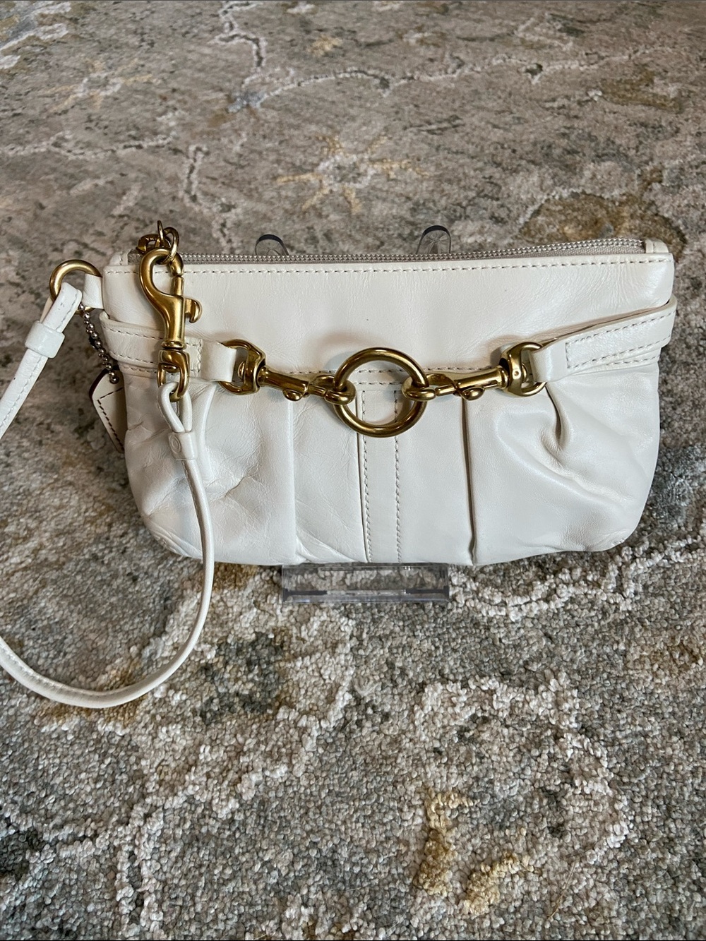 Coach Y2K Hampton Pleated Leather Wristlet with Gold Accents